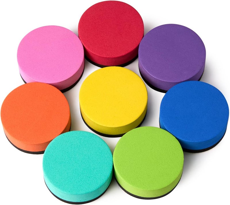 favide 24 Pack Magnetic Whiteboard Dry Erase Erasers Chalkboard Cleansers for Classroom, Home and Office (Round, 8 Color) - Image 3